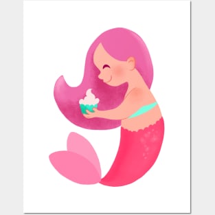 Mermaid with Cupcake Posters and Art